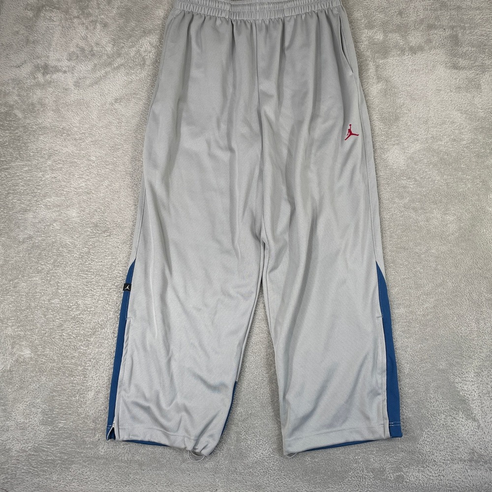 Jordan Basketball Pants Mens 2XL Gray Blue Y2K Mesh Embroidered Jumpman Baggy